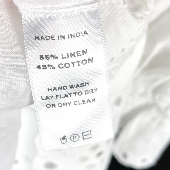 Hill House Mila Dress White Linen One Shoulder Eyelet Long Sleeve Sz M - Picture 10 of 11